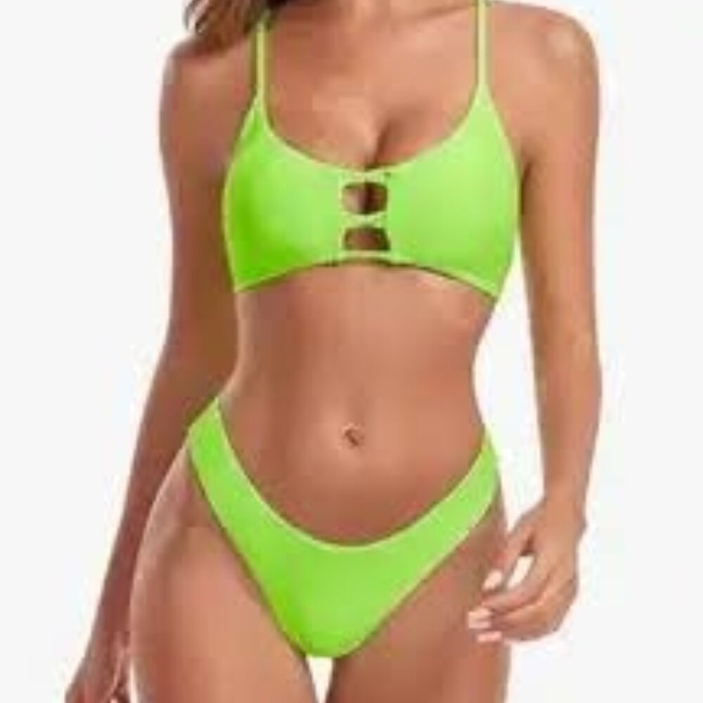 RELLECIGA Strappy Triangle Bikini Neon Green TOP XL / BOTTOM XXL